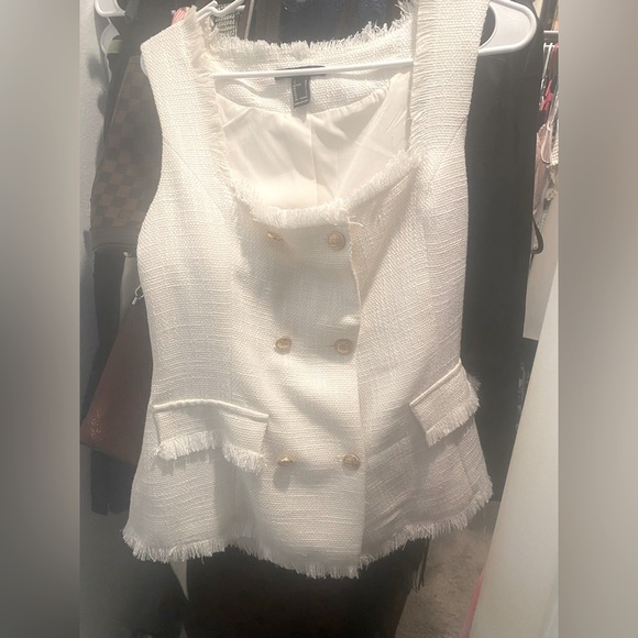 Chic Off White Fringed Vest Top with Gold Buttons - Picture 6 of 6